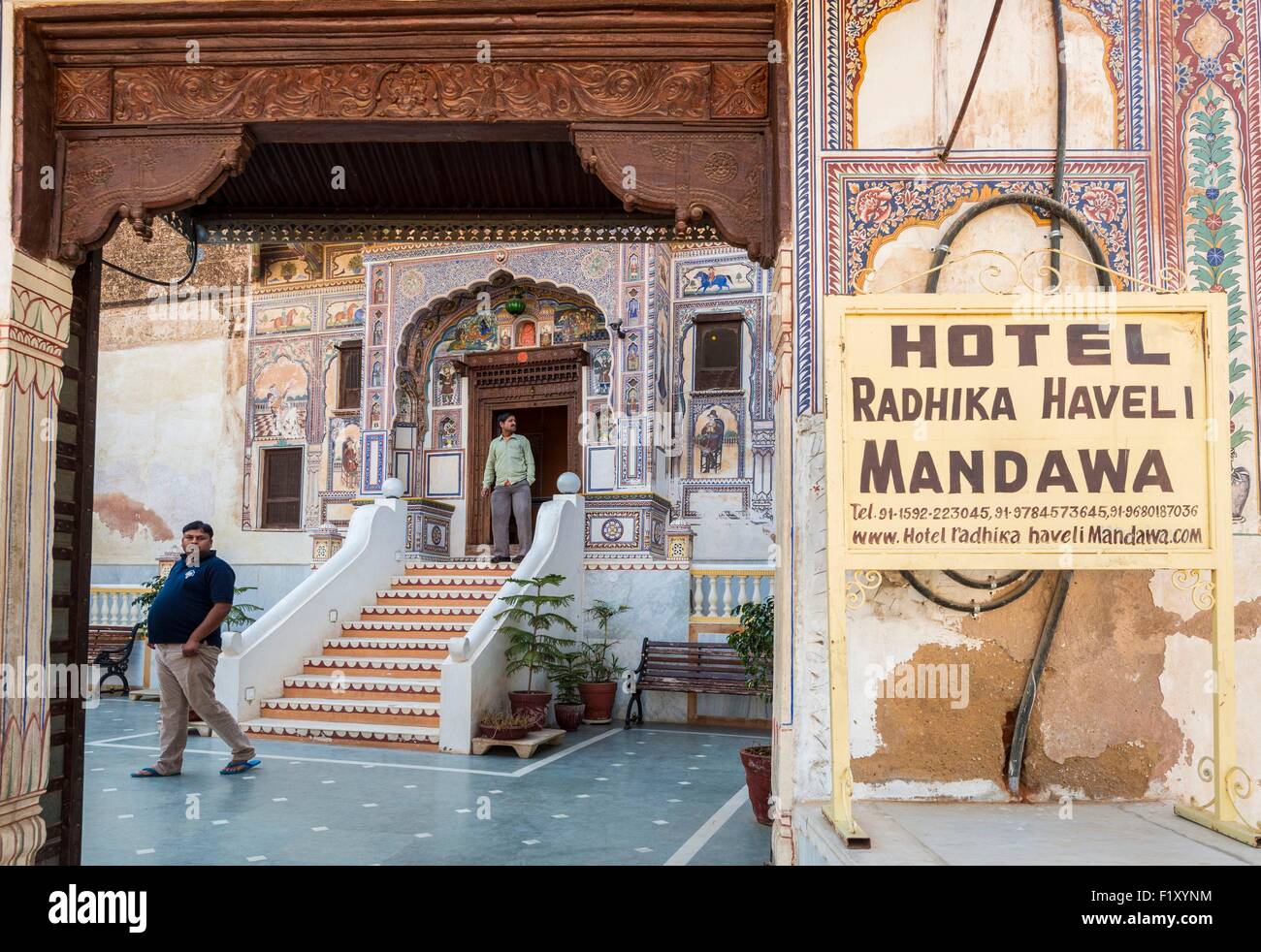 Indien, Rajasthan state, Shekhawati Region Mandawa, Radhika Haveli hotel Stockfoto