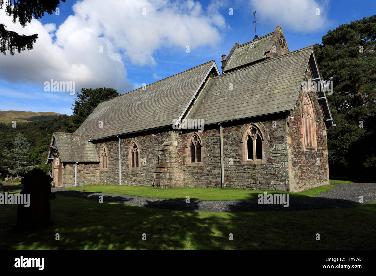 Die alte Pfarrkirche St. Patricks, Patterdale Village, Nationalpark Lake District, Grafschaft Cumbria, England, UK. Stockfoto