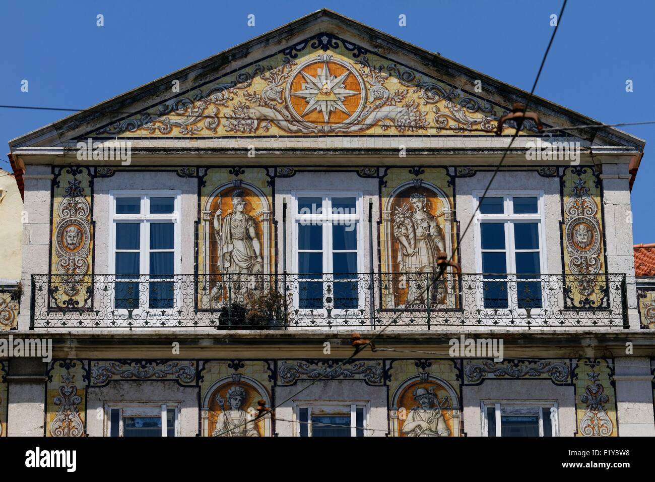 Portugal, Lissabon, Bairro Alto, Gebäude Fassade Fliesen Stockfoto