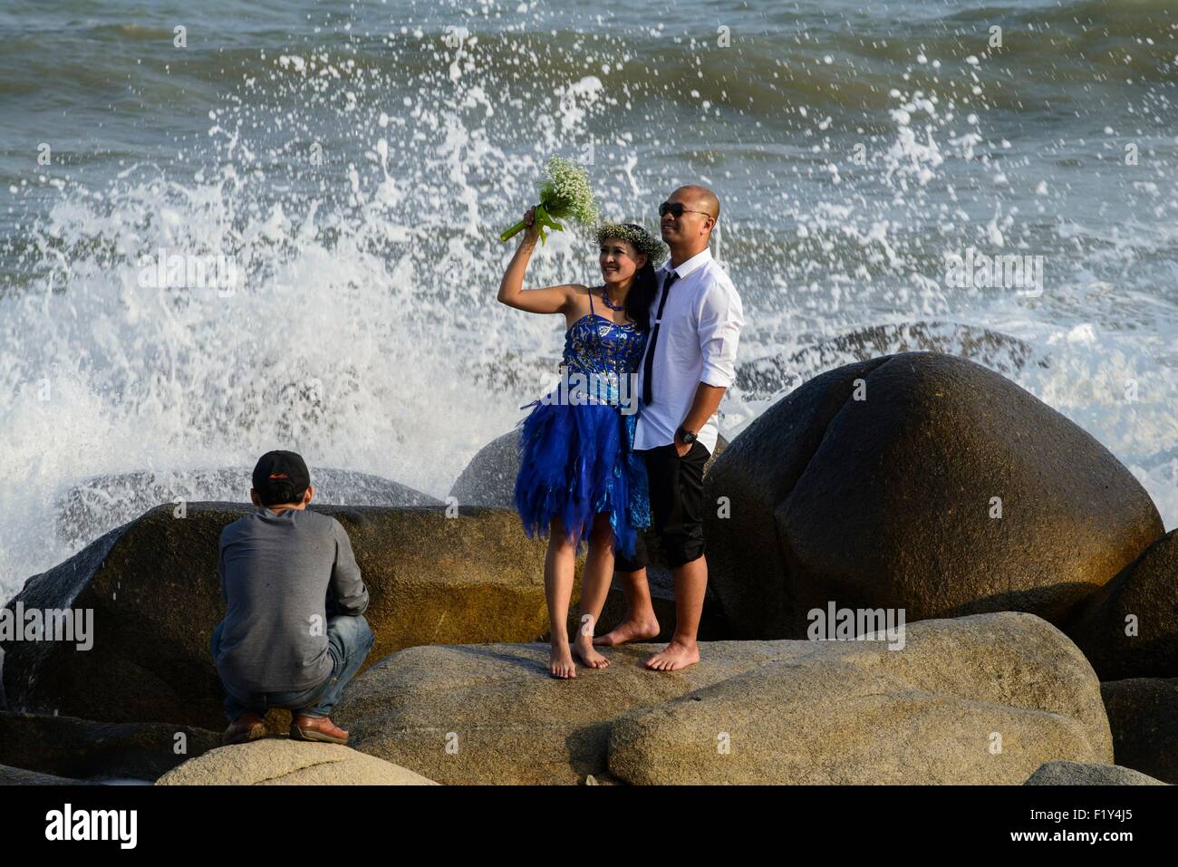 Vietnam, Provinz Ba Ria Vung Tau, Long Hai, Foto-Session für Hochzeit am Strand von Long Hai Stockfoto