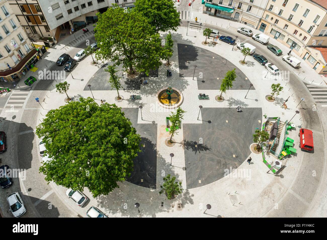 Frankreich, Paris, Place De La Reunion der Start der zwei Straßen von Terre-Neuve und Alexandre Dumas (Luftbild) Stockfoto