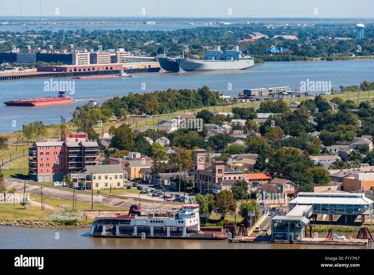 USA, Louisiana, New Orleans, den Mississippi River und das historische Viertel von Algiers Point Stockfoto