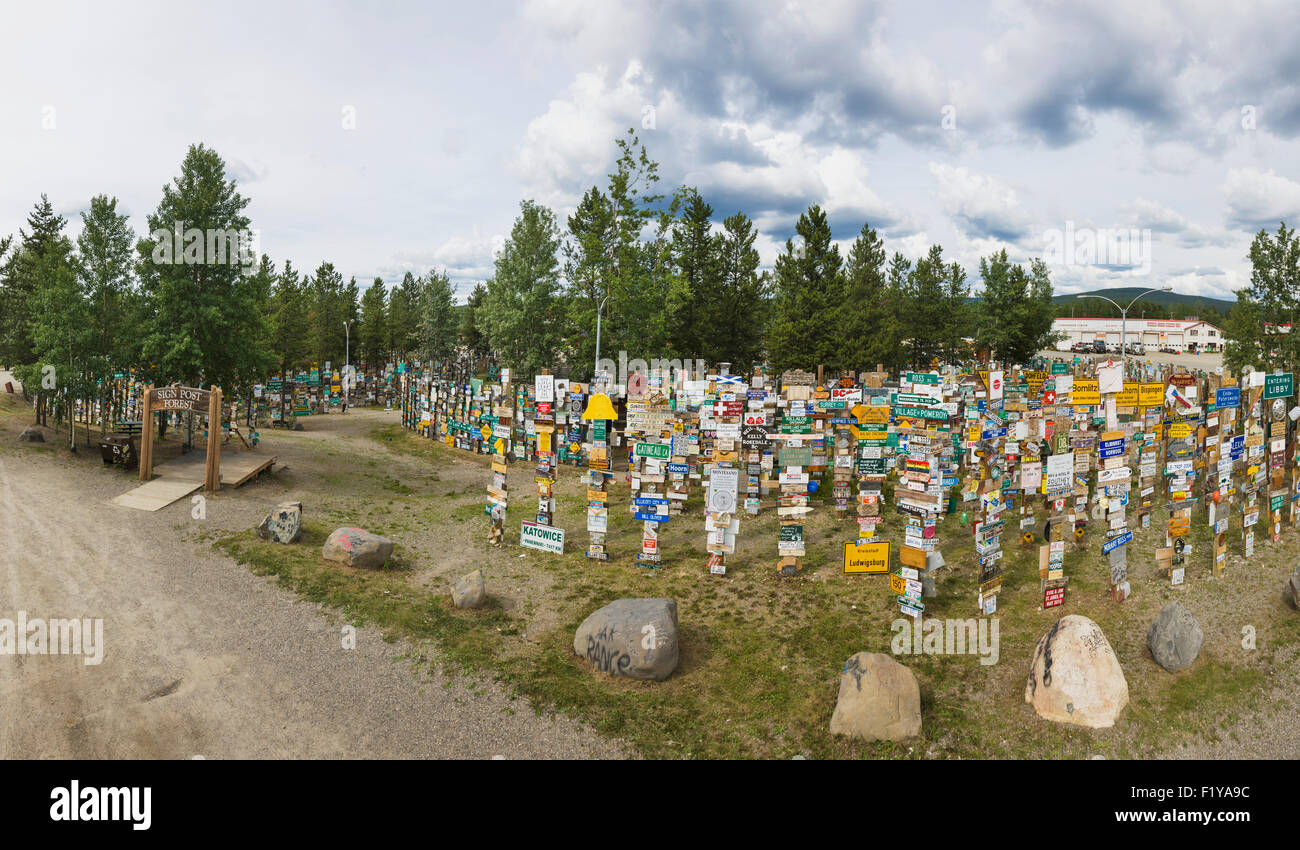 Kanada, Panorama, Yukon, Scenic, Wegweiser Wald Stockfoto