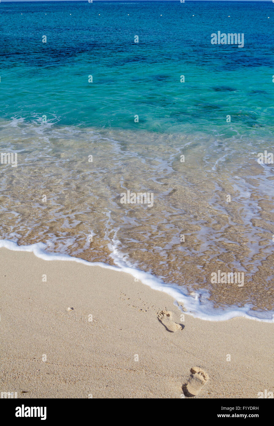Spuren am Strand von Simpson Bay Resort & Marina in St. Maarten Stockfoto