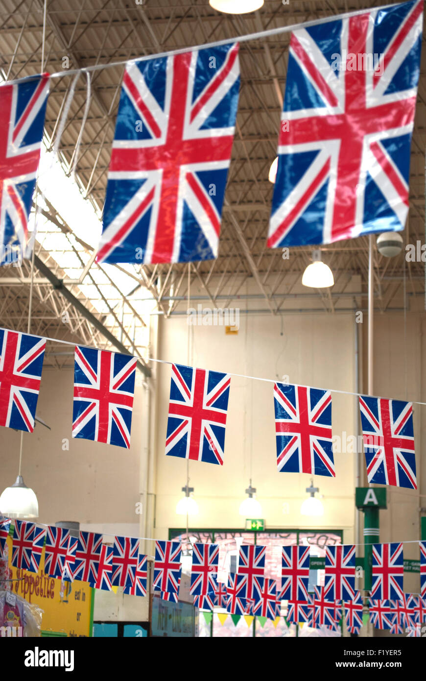 Union Jacks, Leeds City Märkte Stockfoto