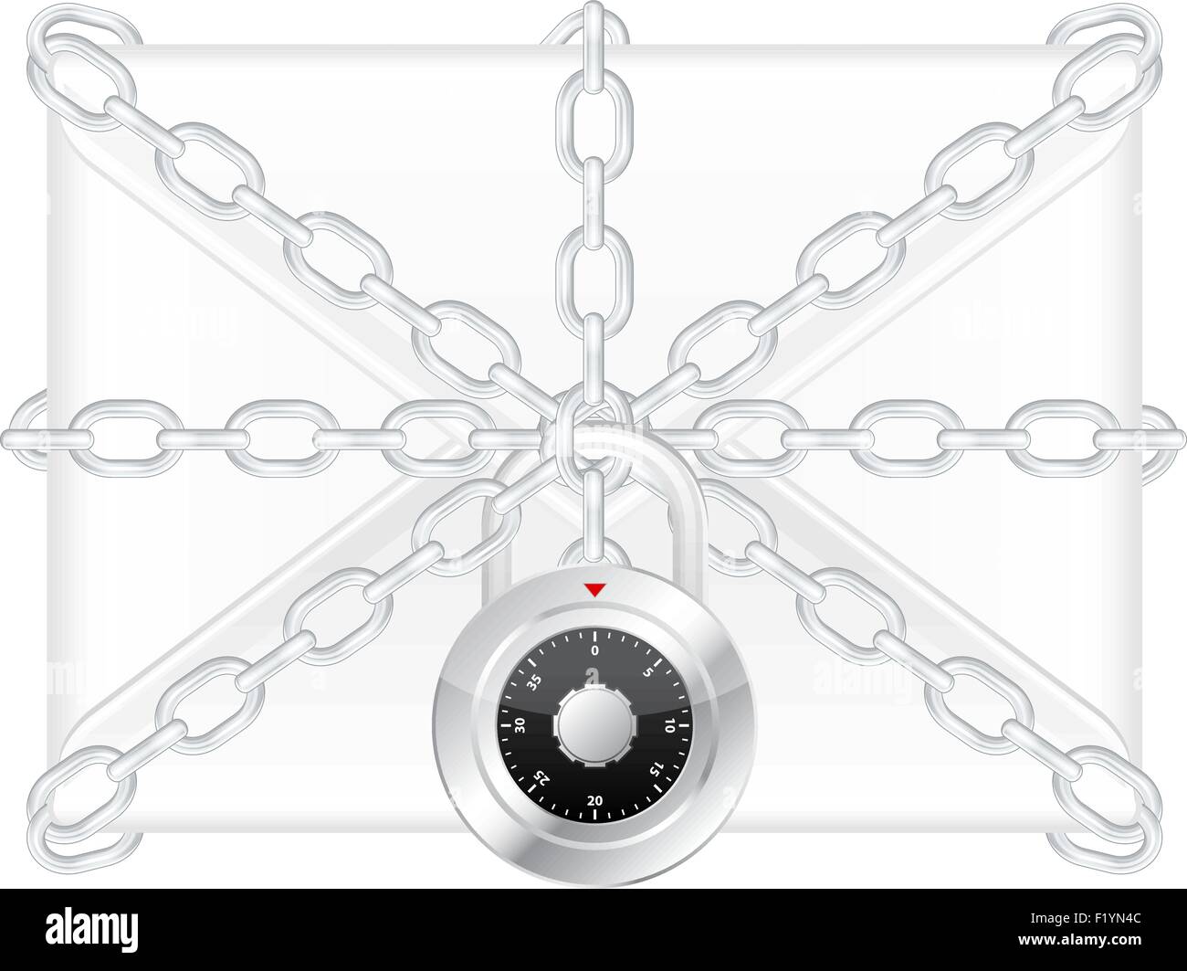 Gesperrte e-Mail mit Ketten und Vorhängeschloss. Vektor-Illustration. Stock Vektor