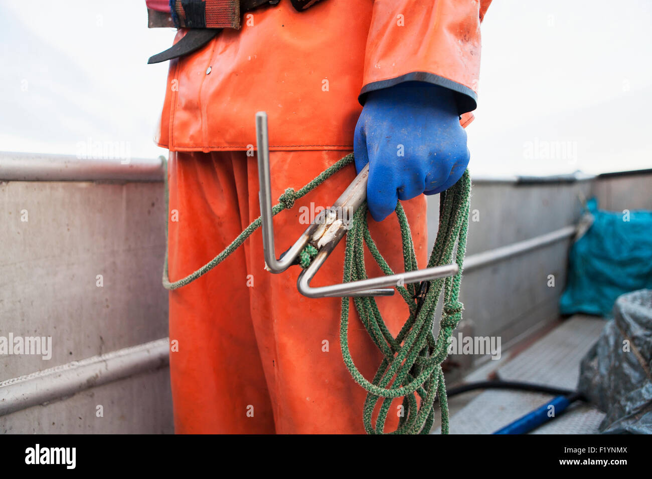 Boot, Fischer, Orange, Grappling Hook Stockfoto