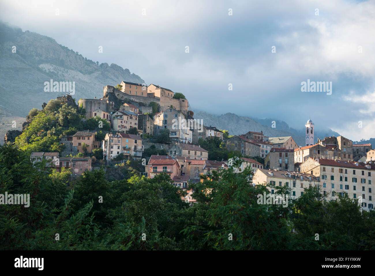 Blick auf die Stadt, historische Zentrum von Corte, Korsika, Frankreich Stockfoto