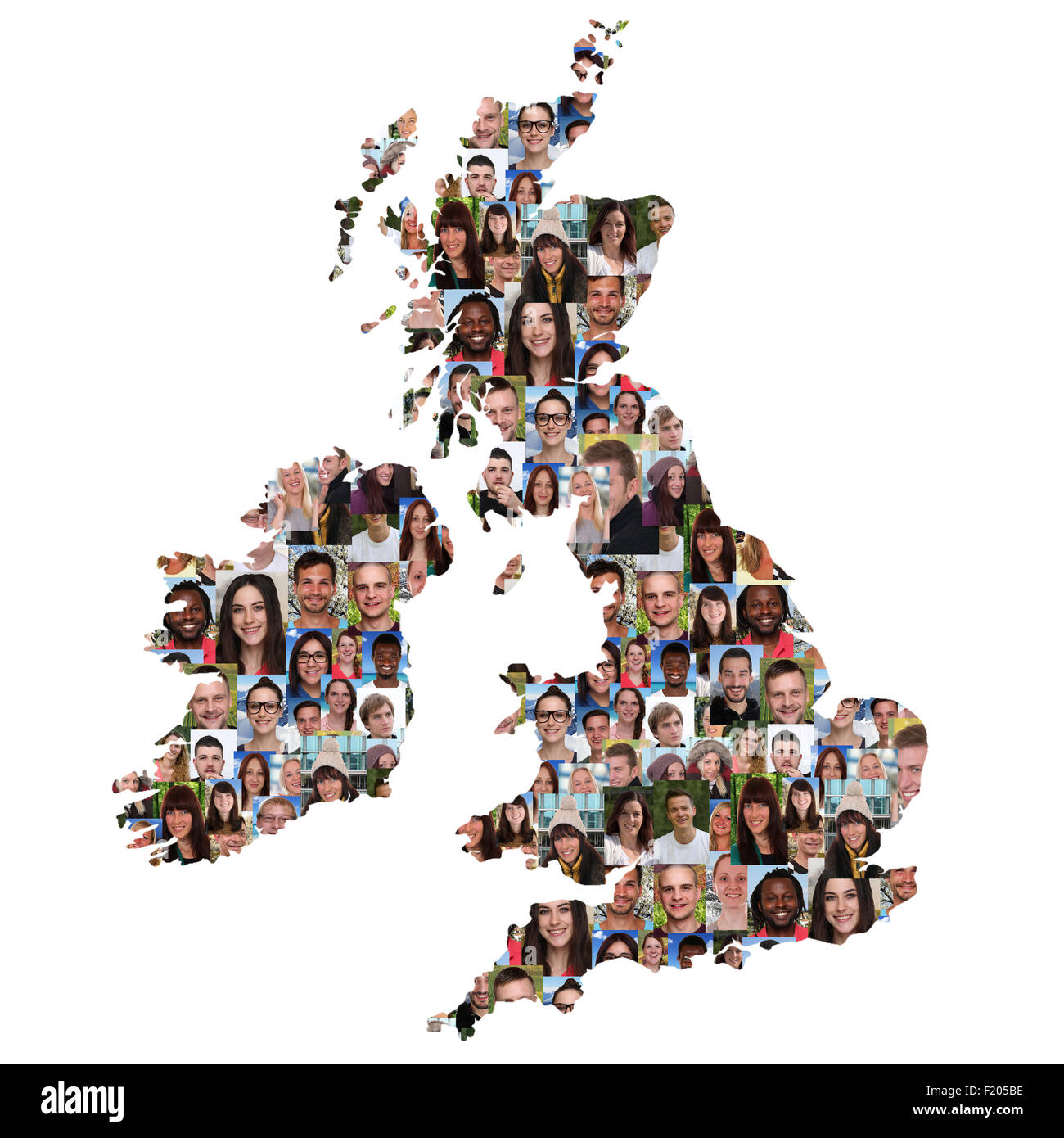 Großbritannien und Irland Karte multikulturelle Gruppe von Jugendlichen Integration Vielfalt isoliert Stockfoto