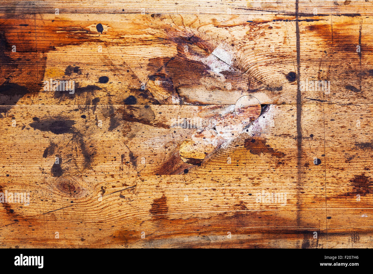 Hintergrundtextur von rustikalen hölzernen Planken mit Grunge-Farbe Stockfoto