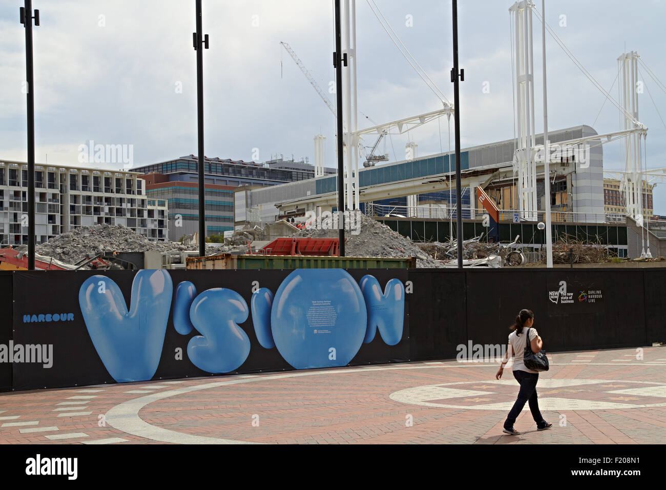 Darling Harbour Foreshore Abriss Abriss Bau Gebäude Schutt Darling Harbour Live Person zu Fuß Stockfoto
