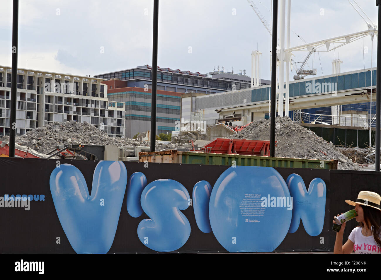 Darling Harbour Foreshore Abriss Abriss Bau Gebäude Schutt Darling Harbour Live Person zu Fuß Stockfoto