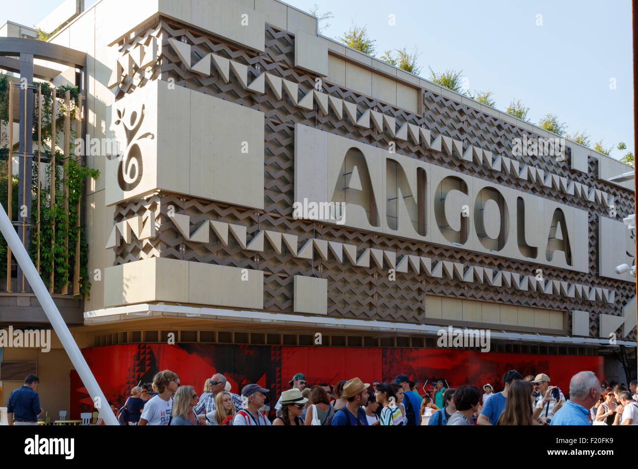 Mailand, Italien, 12. August 2015: Detail des Angola-Pavillons auf der Messe Expo 2015 Italien. Stockfoto