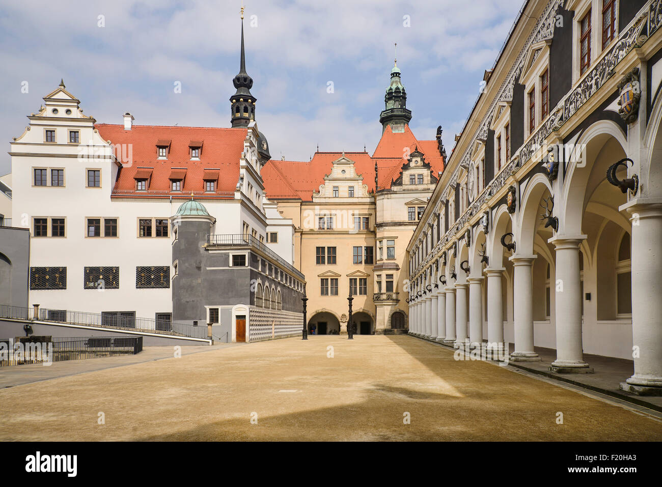 Deutschland, Sachsen, Dresden, Residenzschloss, Königspalast, Langer Gang oder langen Korridor Arcade. Stockfoto