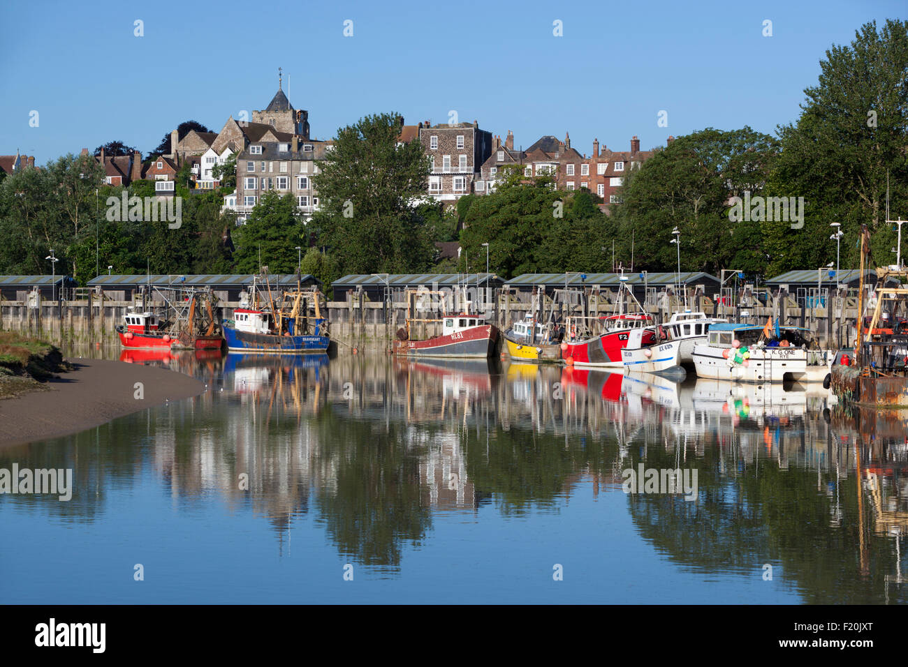 Fischerei-Hafen am Fluss Rother, Roggen, East Sussex, England, Vereinigtes Königreich, Europa Stockfoto