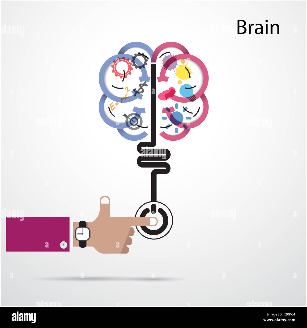 Gehirn-Eröffnung-Konzept. Kreative Gehirnhälfte abstrakte Logo-Design-Vorlage. Stockfoto