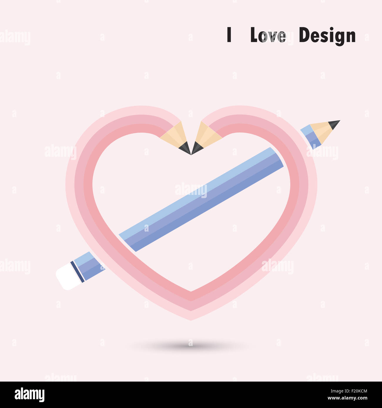 Bleistift Herzform mit I love Design-Konzept. Bildung und Business-Konzept. Stockfoto