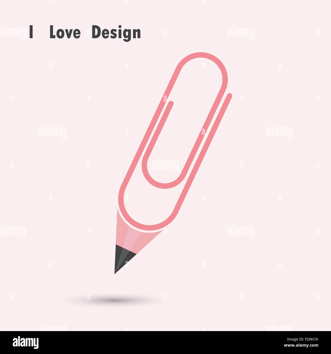Bleistift Büroklammer Form mit I love Design-Konzept. Bildung und Business-Konzept. Stockfoto
