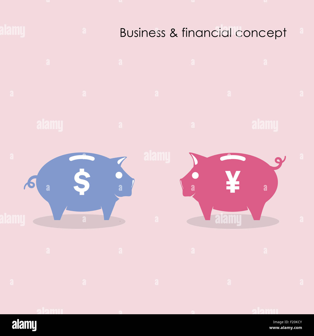 Sparschwein-Symbol mit der Wirtschaft und Finanzkonzept. Währung-Krieg-Konzept. Stockfoto