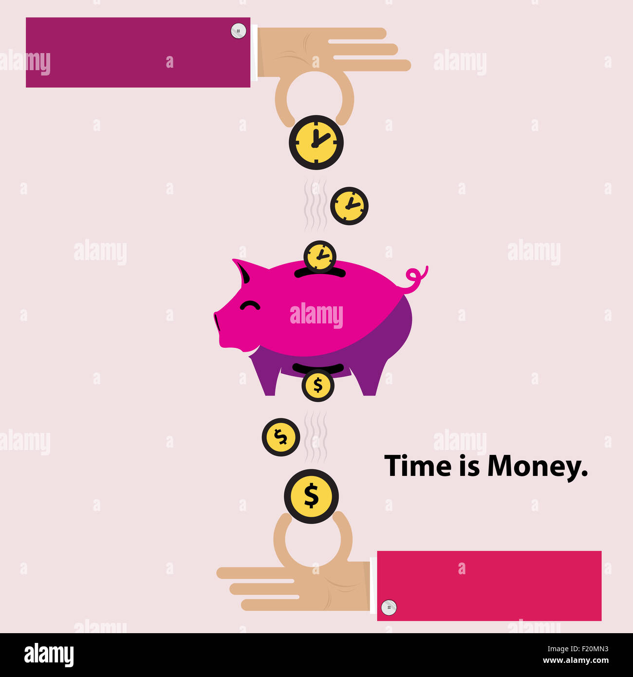 Zeit ist Geld-Sparschwein. Wohnung design Illustration Darlehen, Börse, Finanzen, Business, Währung Stockfoto