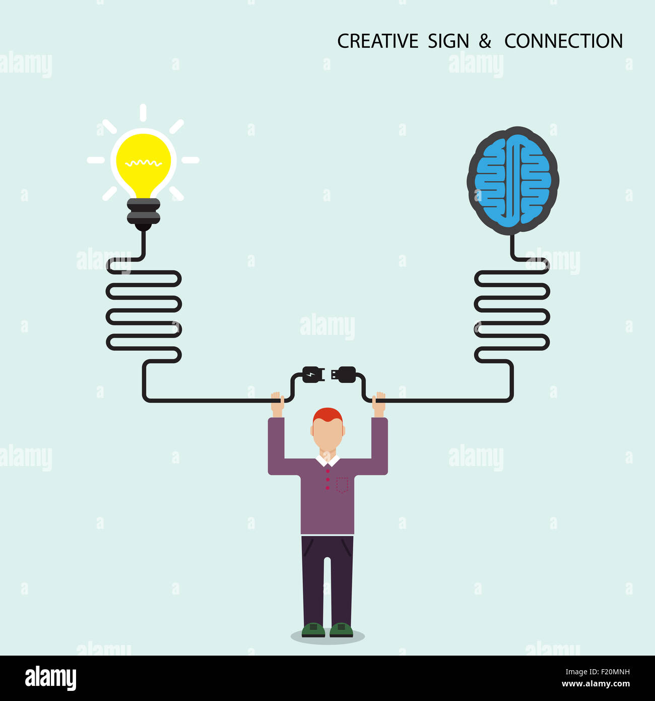 Geschäftsmann, Finanzen und kreative Glühbirne Gehirn Symbol, wissen Verbindung Konzept. Wirtschaft und Bildung Verbindung Stockfoto