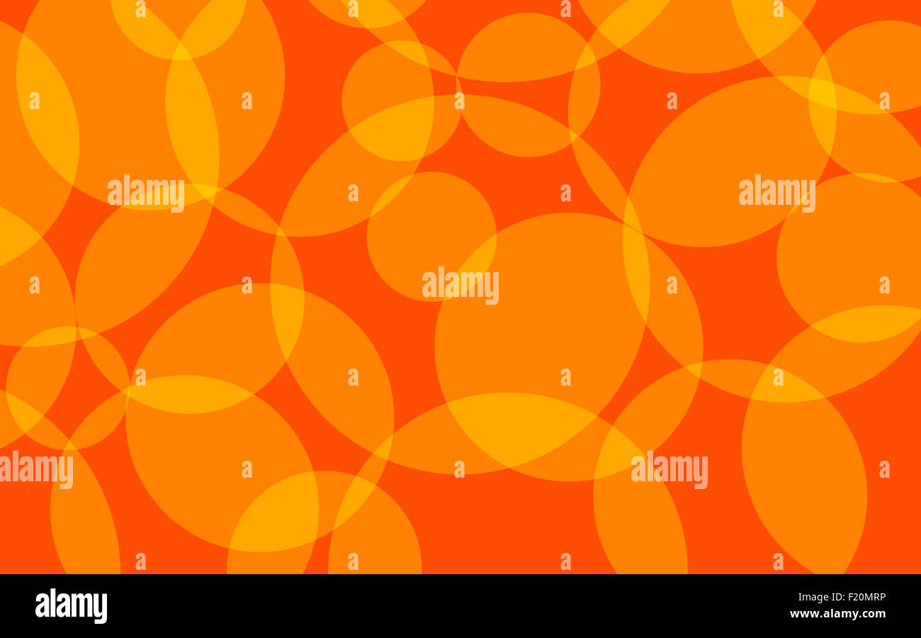 Ineinander greifende Kreise in gelb und Orange auf einem roten Hintergrund Stockfoto