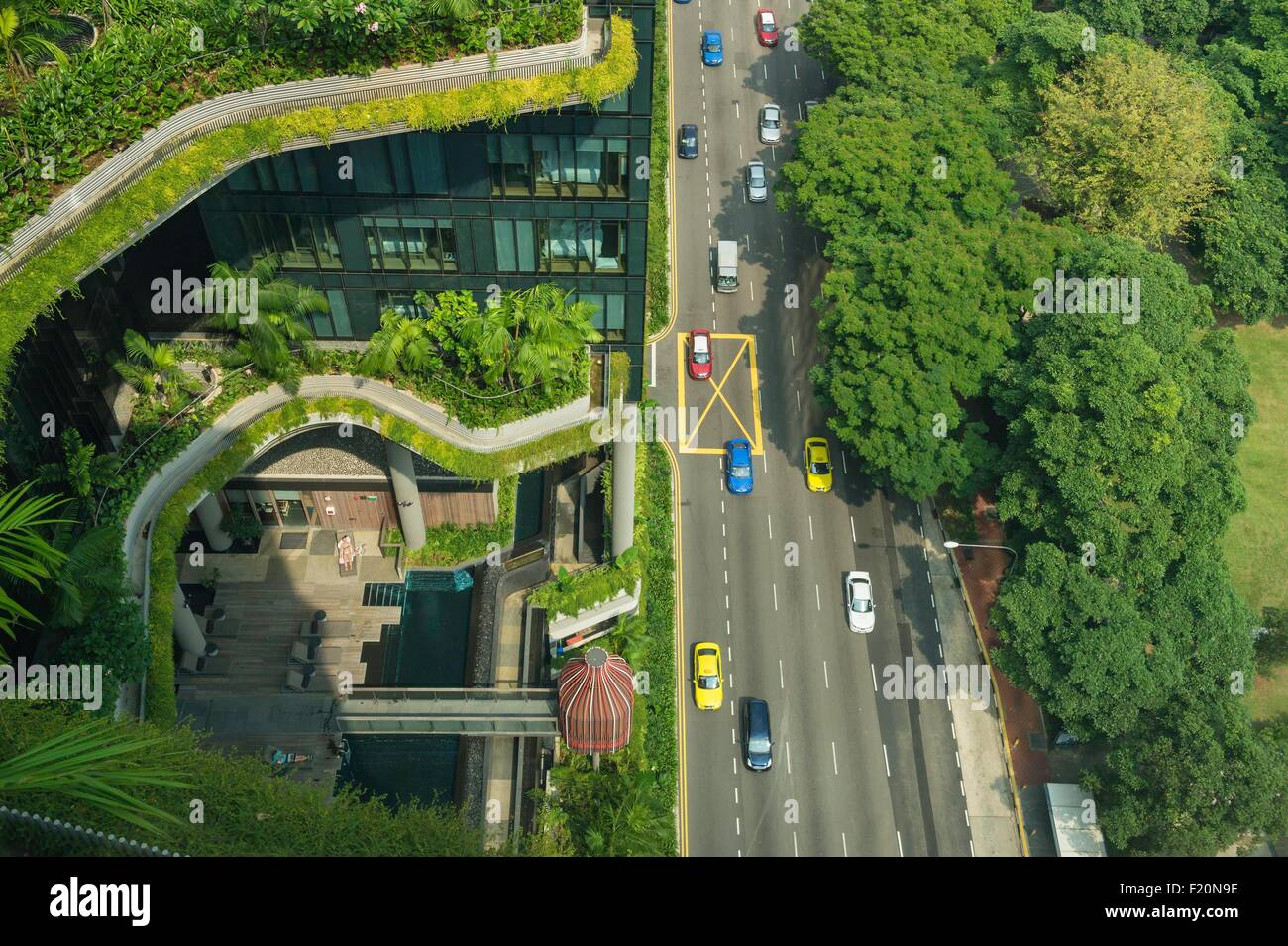 Singapur, Park Royal Hotel von Woha Singapourian Architektur studio Stockfoto