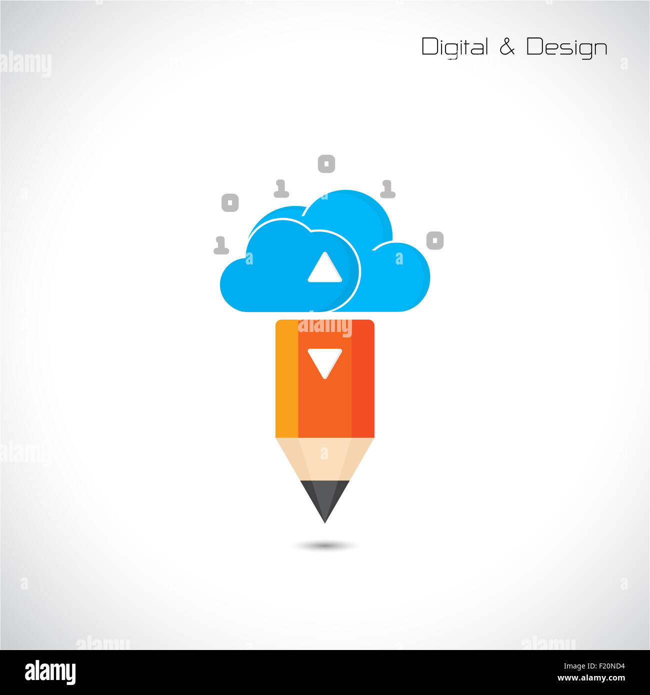 Kreative Bleistift und Cloud-Symbol. Flache Design-Stil und digitale Konzept. Stockfoto
