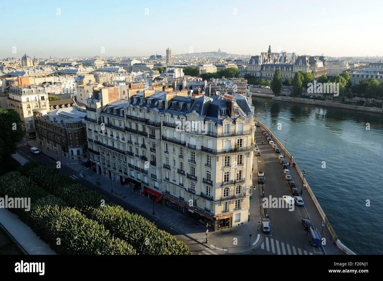 Frankreich, Paris, der Seine in Paris bis Quai Aux Fleurs (Luftbild) Stockfoto