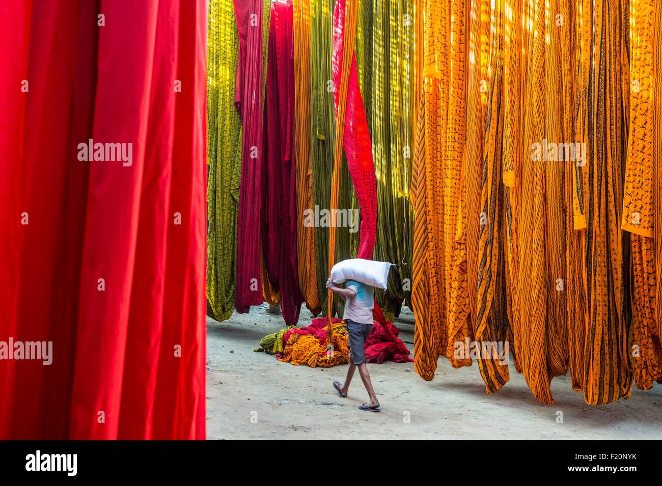 Indien, Rajasthan state, Sanganer, Coton trocknen Stockfoto