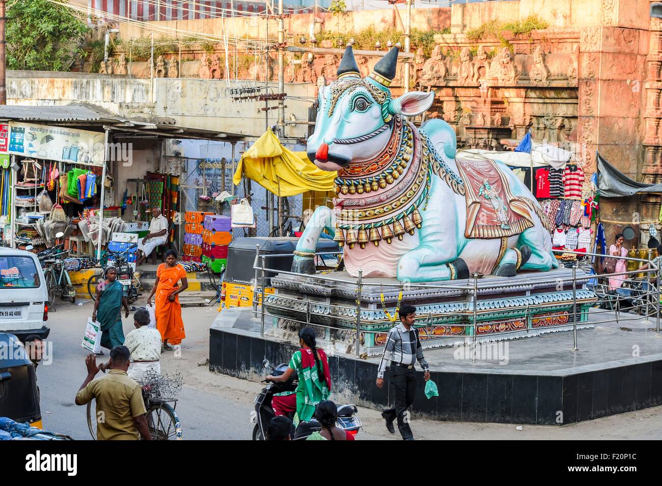 Indien, Tamil Nadu state, Madurai, Zebu-Gott Nandi-Statue des Gottes Shiva bull Stockfoto