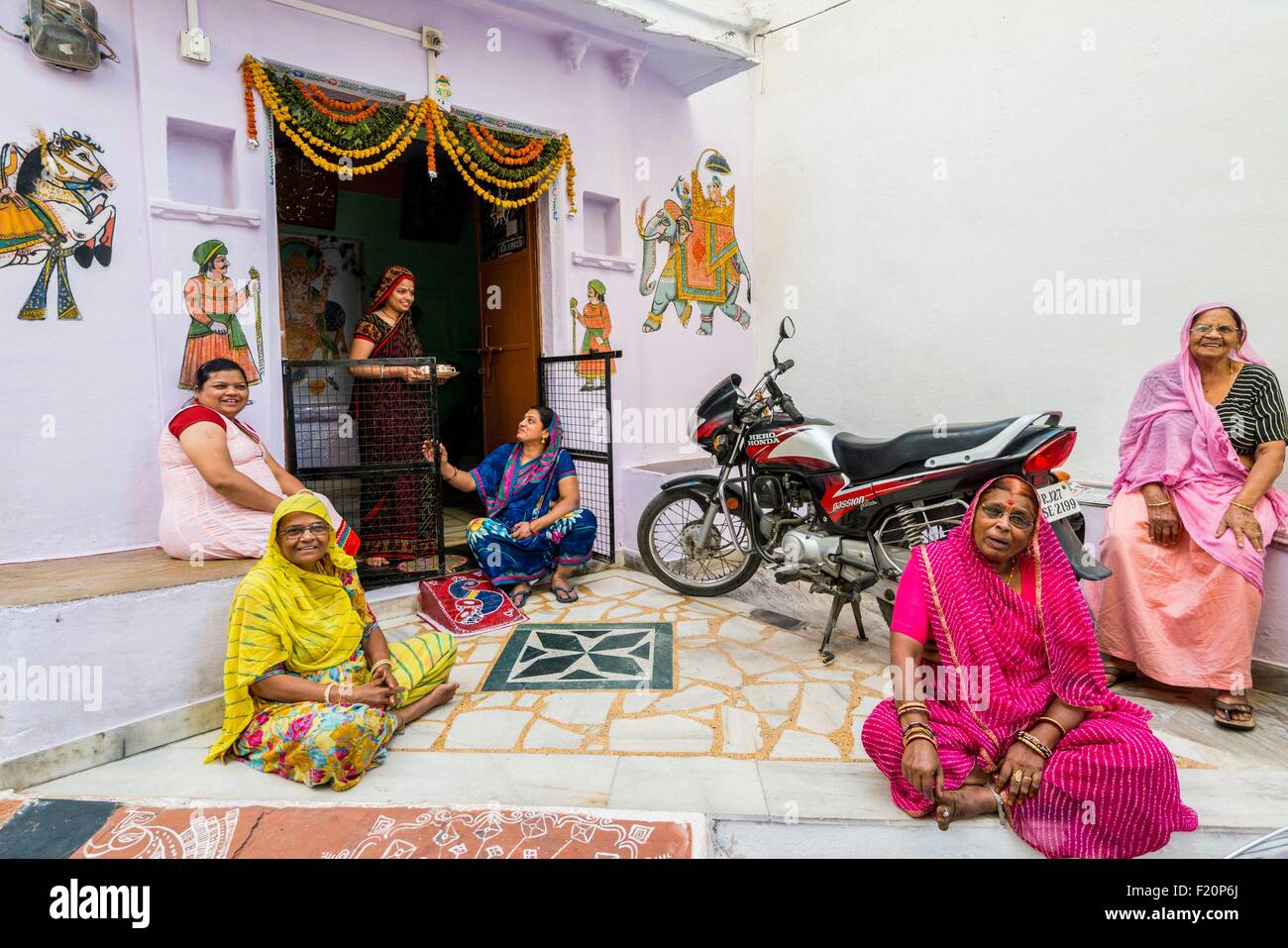 Indien, Rajasthan Zustand, Udaipur, Wandmalereien Stockfoto