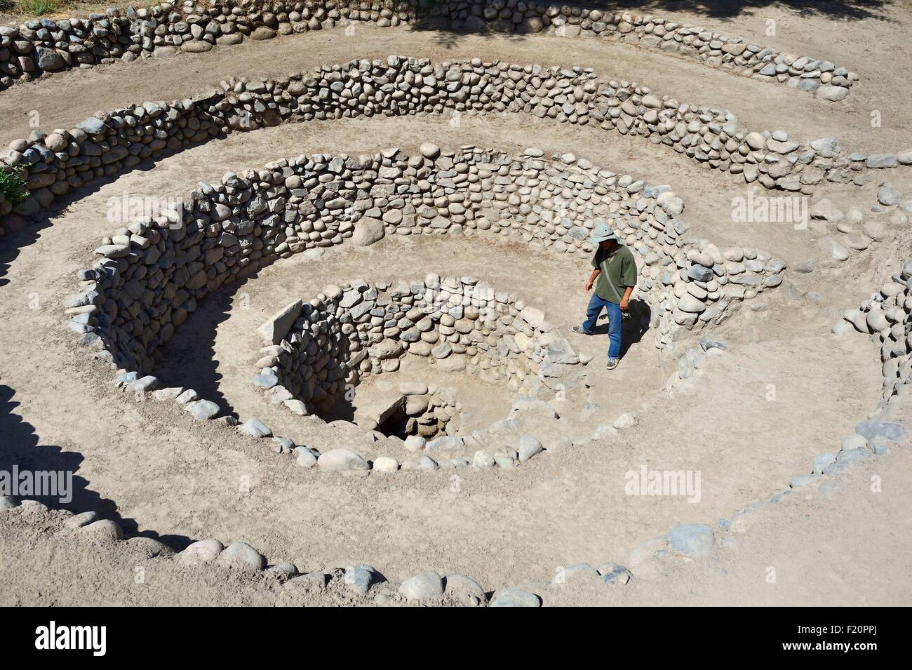 Peru, Region Ica, Nazca-Wüste, System der unterirdischen Wasserleitungen noch funktioniert Stockfoto