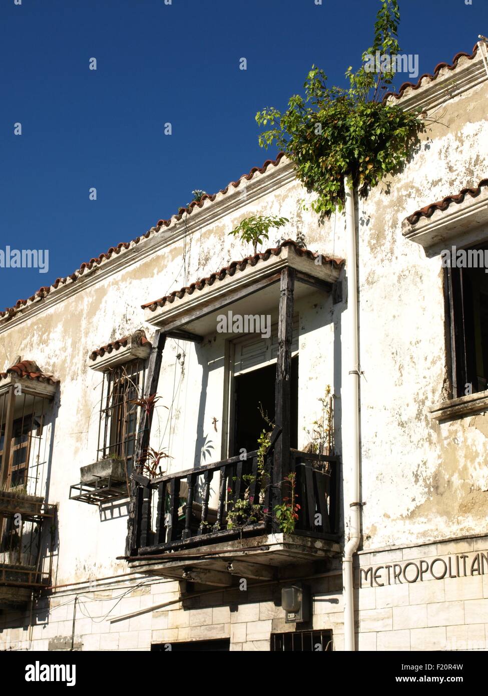 Holzbalkon in der Zona Colonial Stockfoto