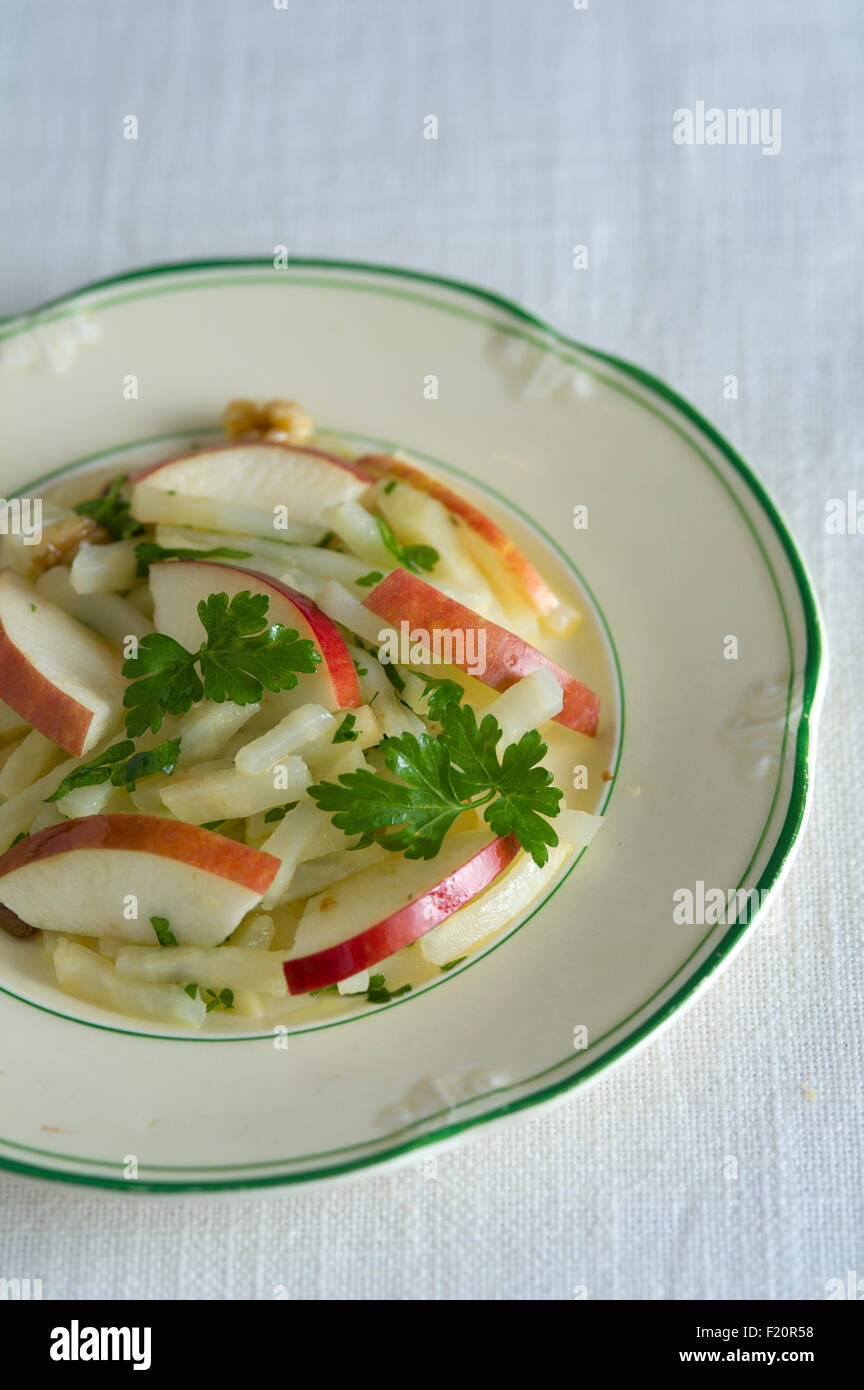 Apfelsalat ein traditionelles Dessert. eine UK-Äpfel-Salate-Frucht Früchte Desserts süßes Süßigkeiten Essen Mahlzeiten Pud Pud Pudding Pudding Stockfoto