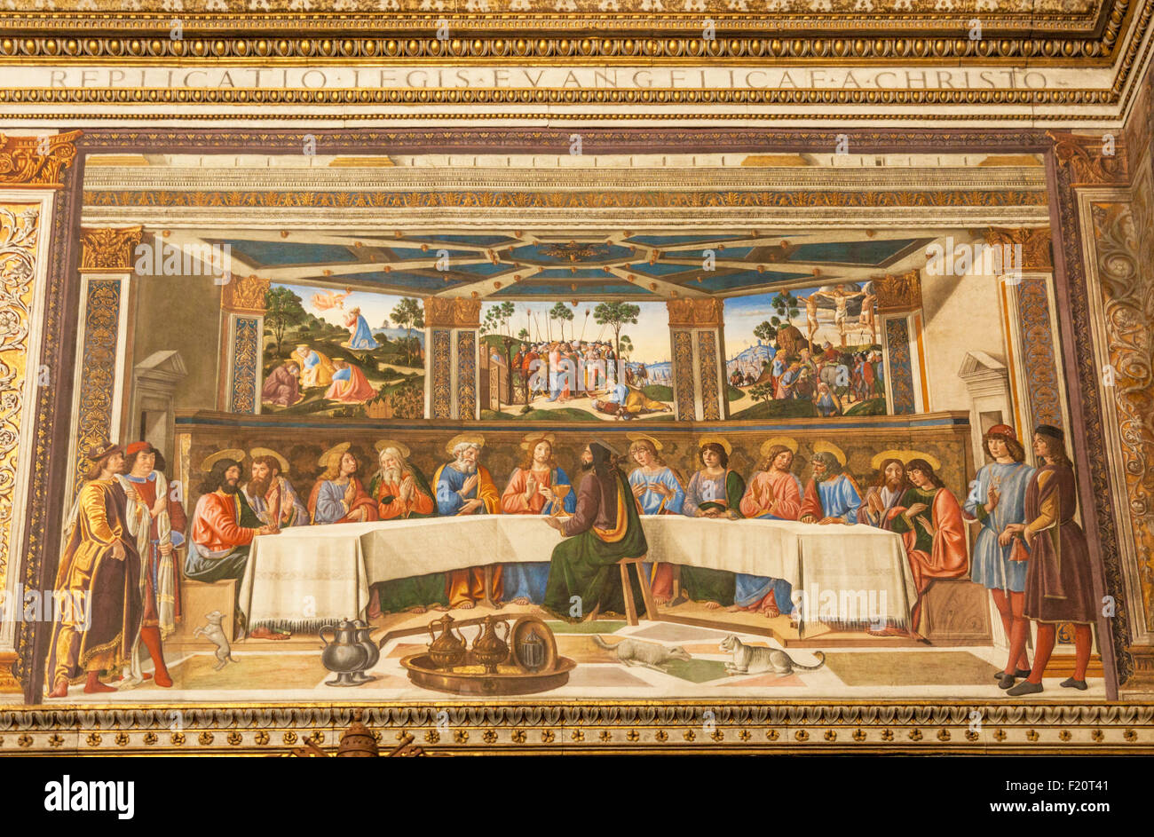Das letzte Abendmahl ein Fresko von Cosimo Rosselli Sixtinische Kapelle Apostolischen Palast Vatikan Museum Vatikanstadt Rom Italien EU Europa Stockfoto