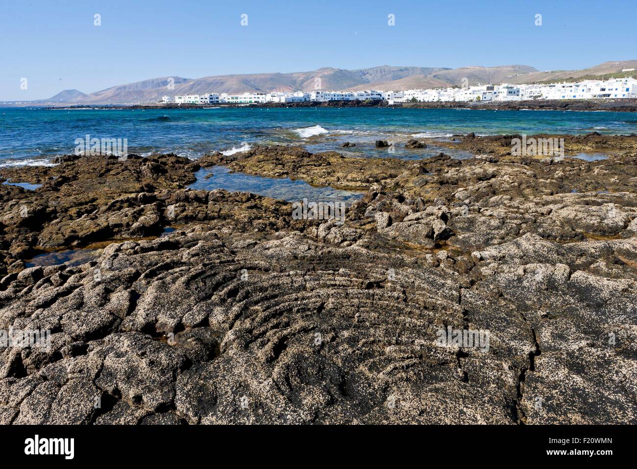 Spanien, Kanaren Inseln, Lanzarote-Insel, das Dorf und die Küste von Punta Mujeres Stockfoto