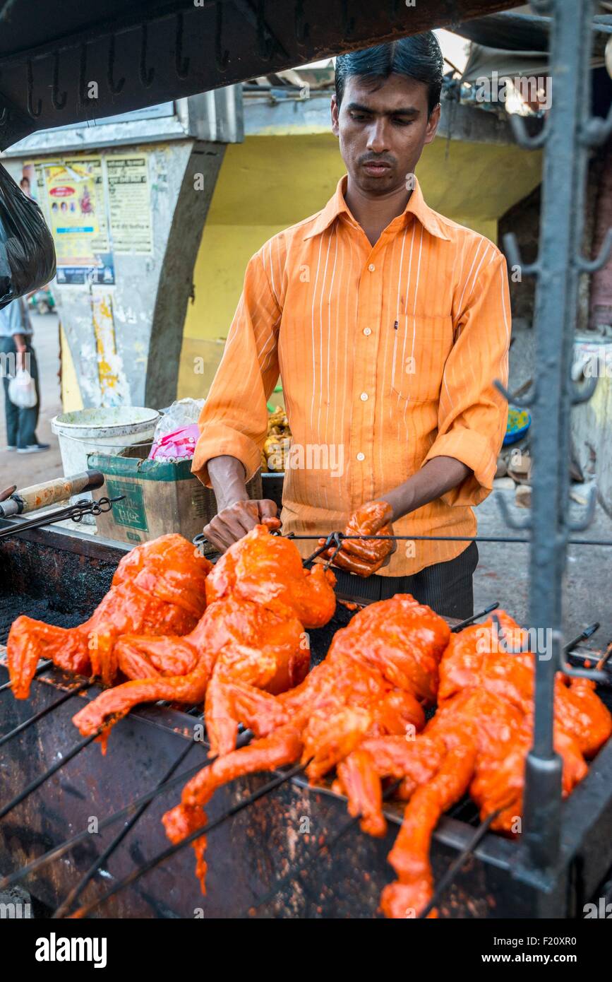 Indien, Jaipur, Rajasthan Zustand Vorbereitung tandoori-Hühnchen Stockfoto