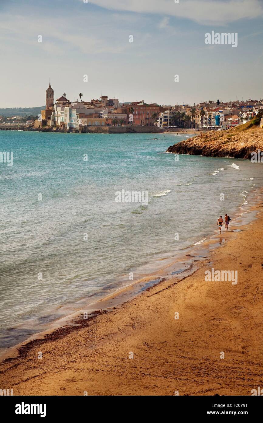 Spanien, Katalonien, Barcelona Provinz, Sitges, Sant Sebastiα Strand Stockfoto