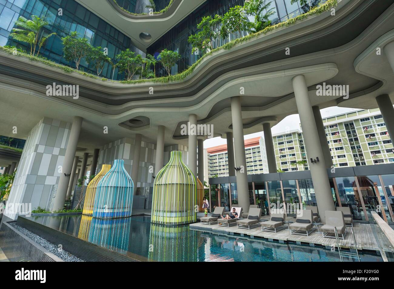 Singapur, Park Royal Hotel von Woha Singapourian Architektur studio Stockfoto