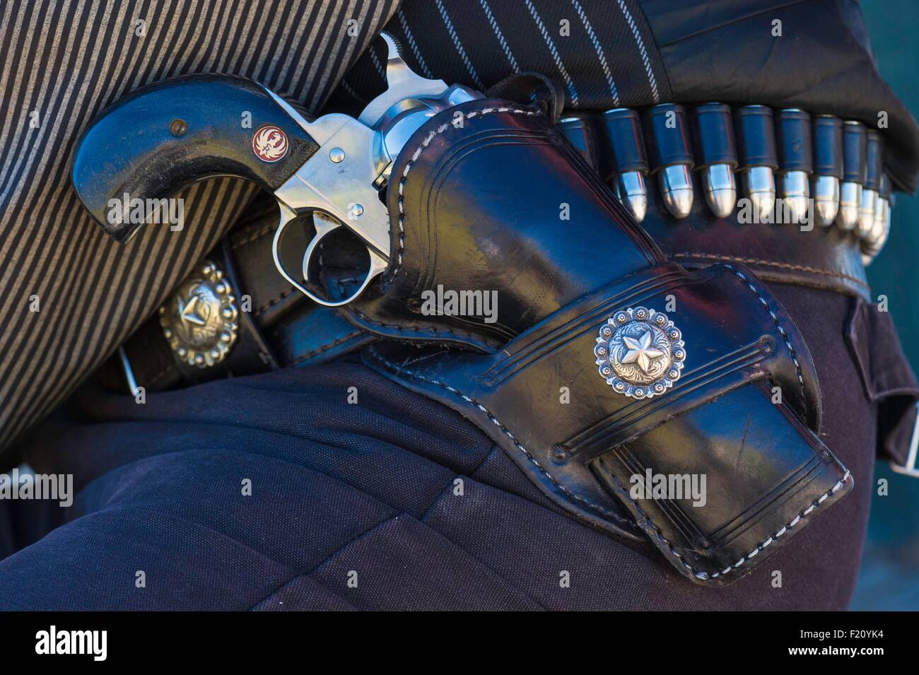 Historisches Viertel, Detail einer US-Marshal-Kostüm, Tombstone, Arizona, USA Stockfoto