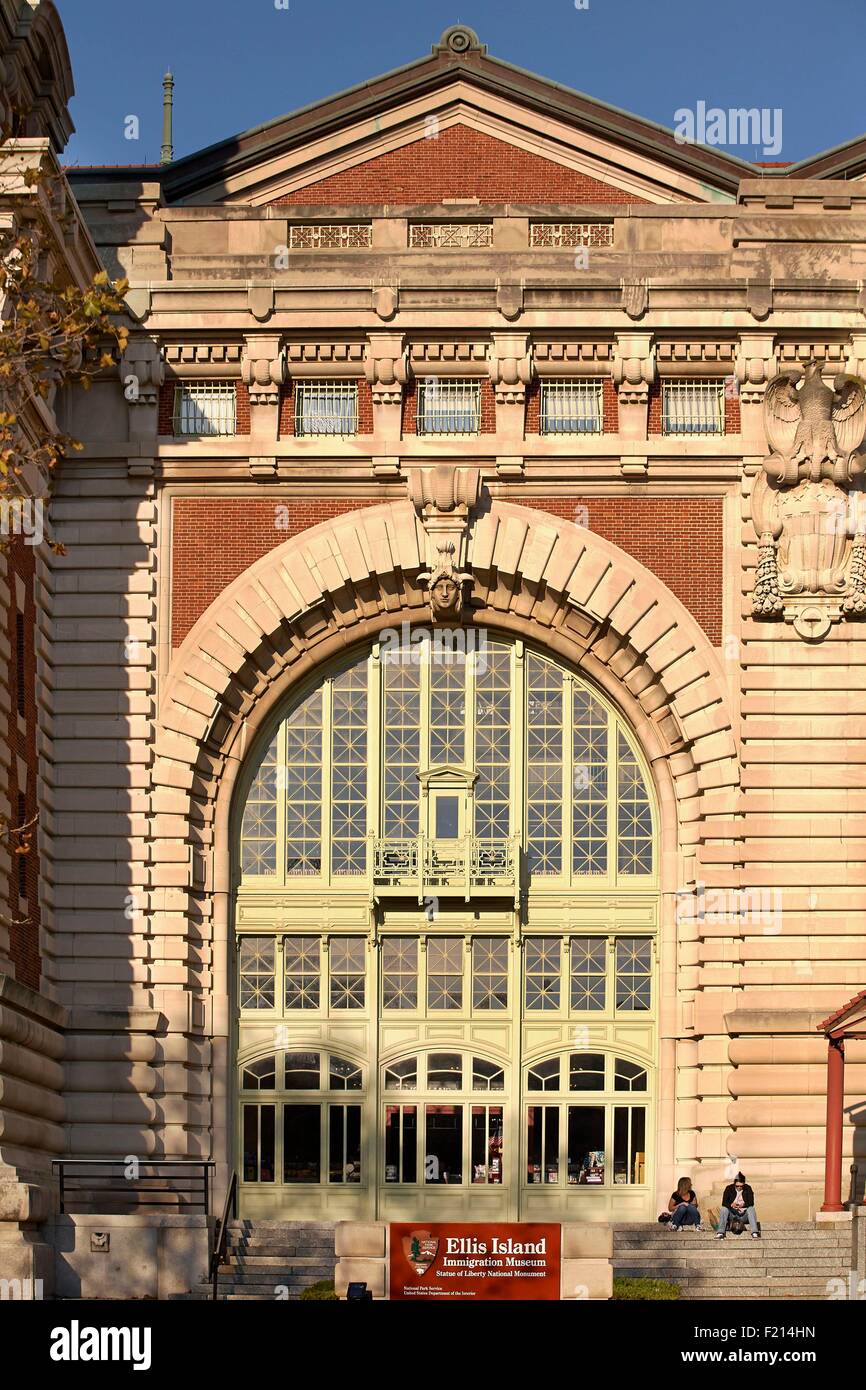 Vereinigte Staaten, New York, Ellis Island Immigration Museum Fassade des Hauptgebäudes Stockfoto
