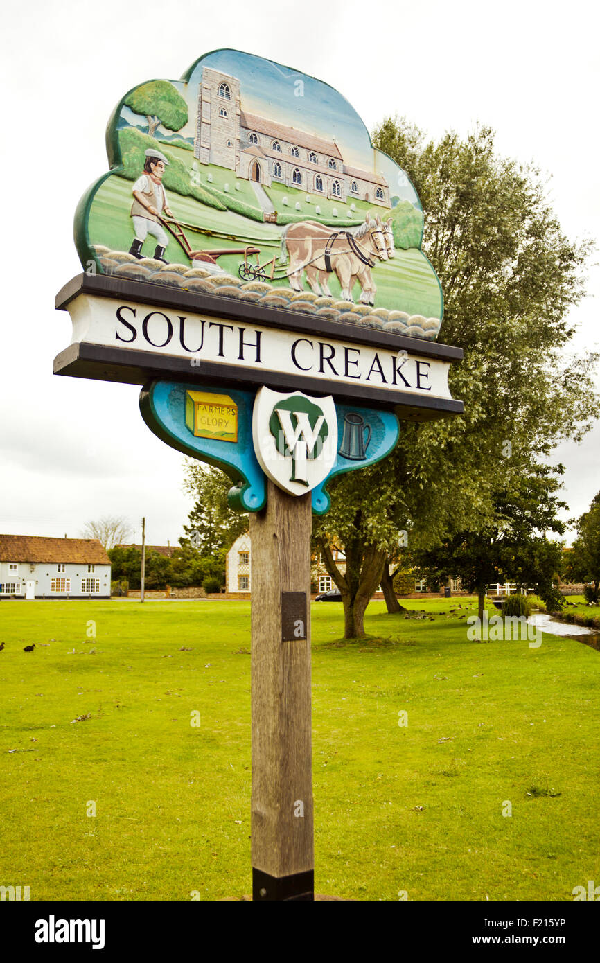 South Creake Ortsschild, North Norfolk, England UK Stockfoto