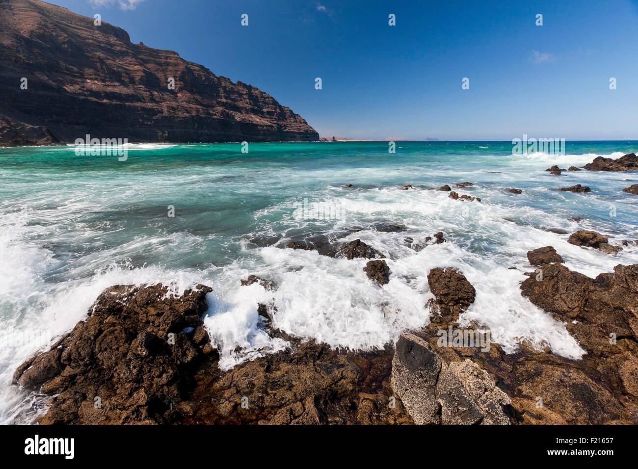 Spanien, Kanaren Inseln, Lanzarote Insel, der Strand von Orzola Stockfoto