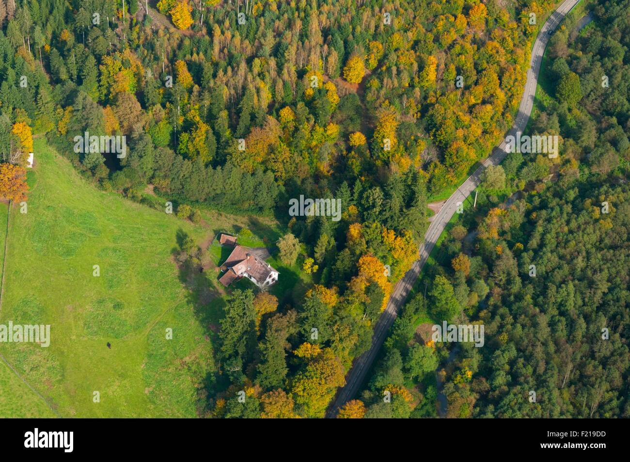 Frankreich, Bas Rhin (67), Zellerhof, Waldhaus (Luftaufnahme) Stockfoto