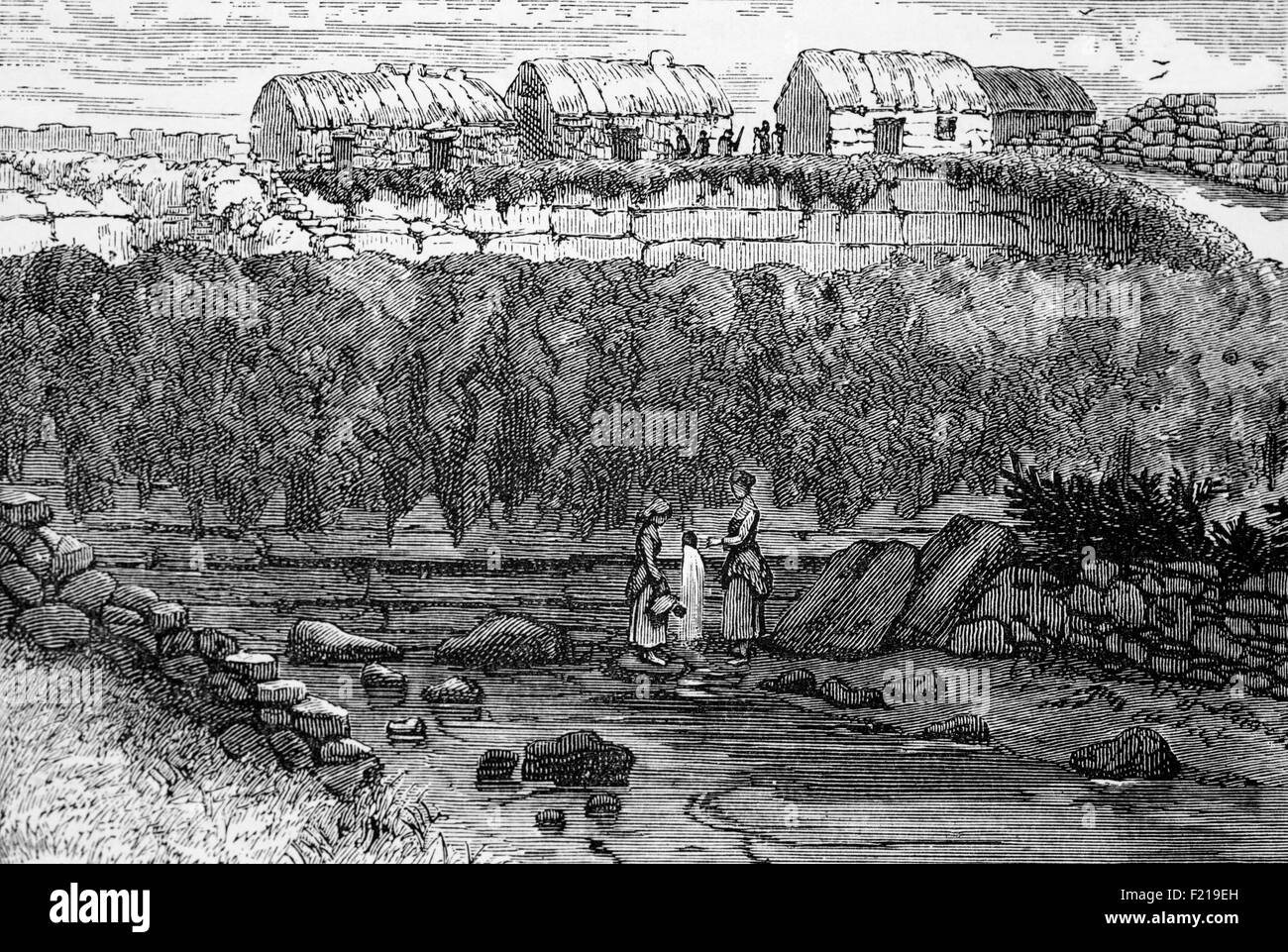 Eine Ansicht von Arbroath aus dem 19th. Jahrhundert, an der Nordseeküste, Angus, Schottland. Es gibt Hinweise auf Besiedlung in der Eisenzeit, aber Arbroaths Geschichte als Stadt begann mit der Gründung der Abtei von Arbroath im Jahr 1178. Es wuchs viel während der industriellen Revolution mit der Expansion der Flachs und dann der Jute-Industrie und der Maschinenbau-Sektor. Mit der neuen Hafenanlage im Jahr 1839 wurde Arbroath zu einem der größeren Fischerhäfen Schottlands, der sich durch die Arbroath-Smokie auszeichnen sollte. Stockfoto