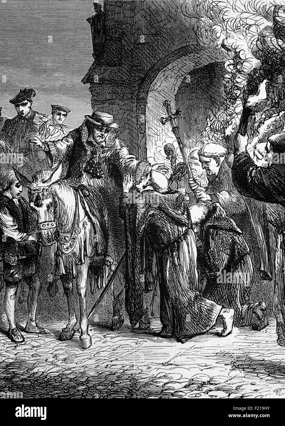 Thomas Wolsey (1473-1530), englische politische Figur und Kardinal der römisch-katholischen Kirche. Als Heinrich VIII. König von England 1509 wurde, wurde Wolsey der König der Almoner. Er fiel von der Macht über sein Versagen, päpstliche Genehmigung für Henry zur Scheidung Catherine von Aragon zu sichern und aus dem Amt entfernt. Er wurde in Leicester unter falscher Anklage des Verrats verhaftet und starb auf seinem Weg nach London. Stockfoto