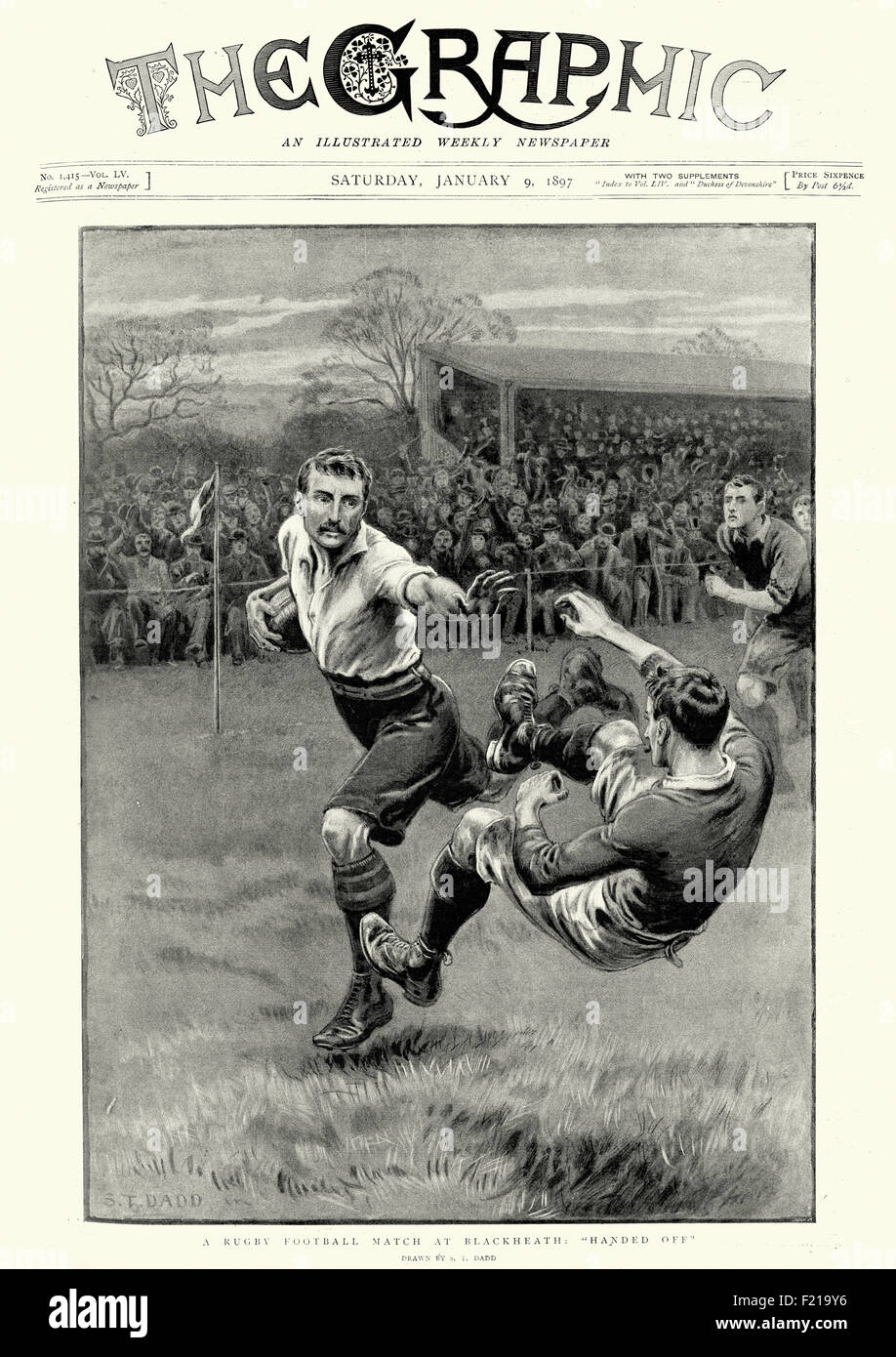 Vintage Gravur eines viktorianischen Rugby-Fußballspiels zu Blackheath. Die Grafik, 1897 Stockfoto