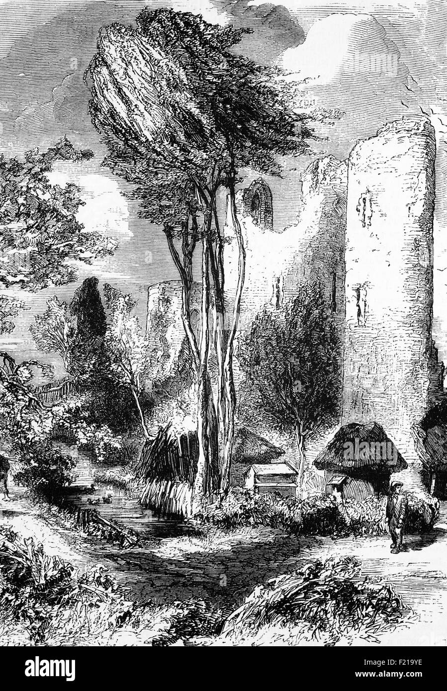 Eine 19th-Jahrhundert-Ansicht von Allington Castle, einem aus Stein gebauten Wasserschloss in Allington, in der Nähe von Maidstone, Kent. 1503 wurde hier der englische Lyriker Sir Thomas Wyatt und sein Sohn, der Rebellenführer Thomas Wyatt, 1521 geboren. Der junge Wyatt unterstützte Lady Jane Grey als Königin, verdiente aber 1554 das Schloss nach seinem erfolglosen Aufstand gegen Königin Mary. Die Verschwörer hatten ihr erstes Treffen auf dem Schloss vor dem Marsch nach London abgehalten; nach dem Zerschlagen der Rebellion wurden viele der gescheiterten Rebellen im Schloss eingesperrt und Sir Thomas hingerichtet. Stockfoto