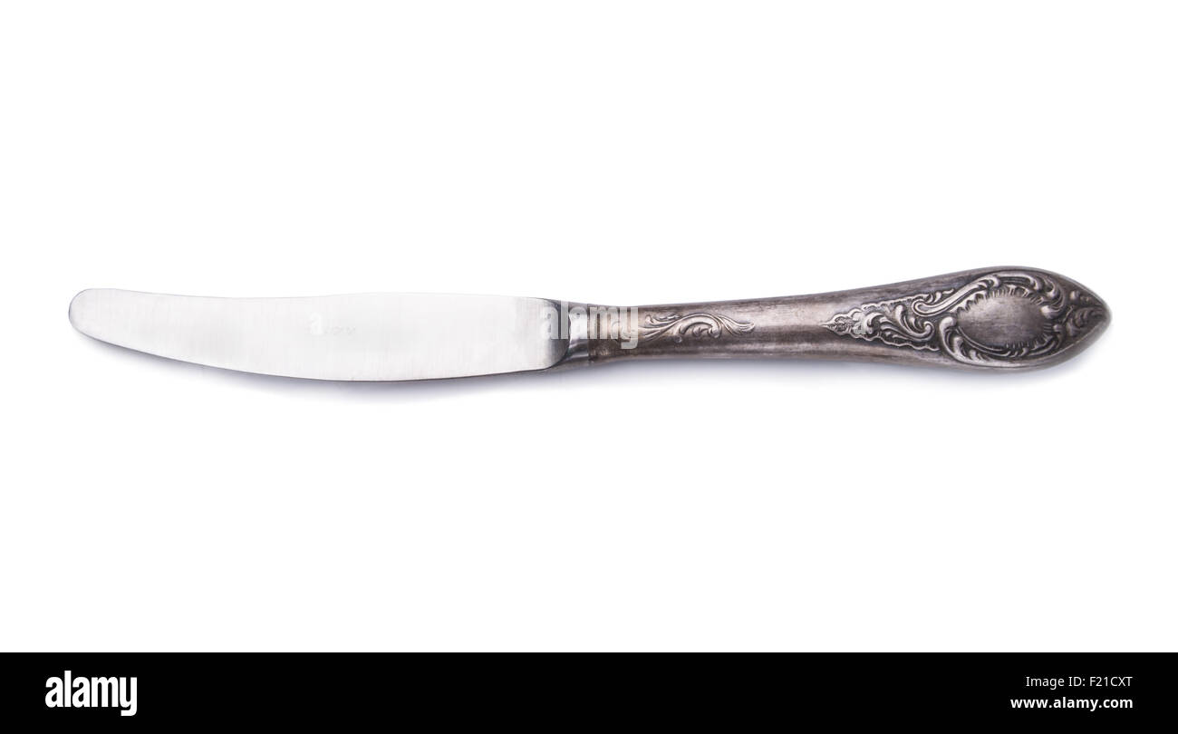 Silber Abendessen Messer isoliert auf weißem Hintergrund Stockfoto